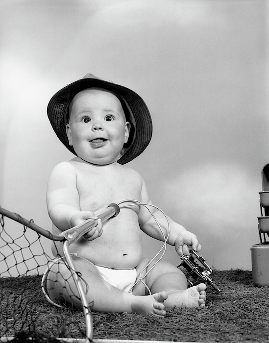 1960s Baby Girl Wearing Fishing Hat Fleece Blanket by Vintage Images -  Pixels
