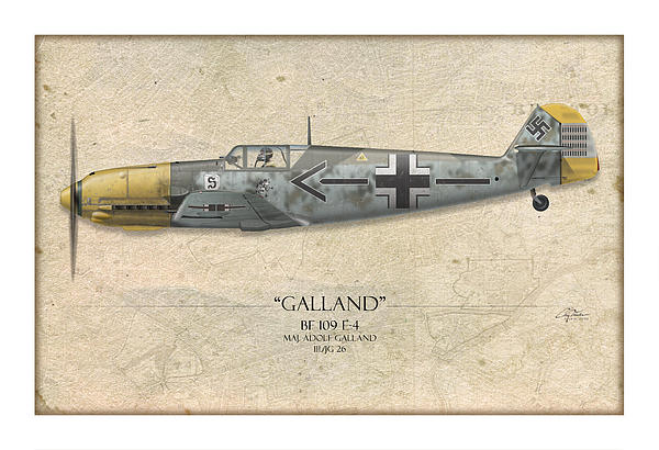 Adolf Galland Messerschmitt bf-109 - Map Background Greeting Card by Craig  Tinder