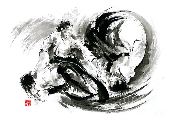 Arco 1 — A Volta do Torneio - Página 2 Aikido-randori-fight-popular-techniques-martial-arts-sumi-e-samurai-ink-painting-artwork-mariusz-szmerdt