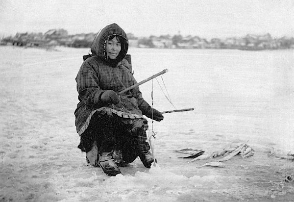 Alaska Eskimo Ice Fishing Adult Pull-Over Hoodie by Granger - Pixels