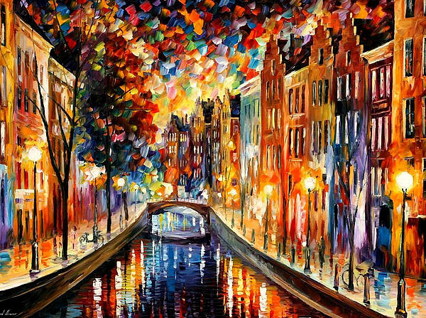 Amsterdam-Night Canal - PALETTE KNIFE Oil Painting On Canvas By Leonid ...