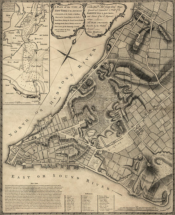 Antique Map of New York City by John Montresor - 1766 Greeting Card for ...