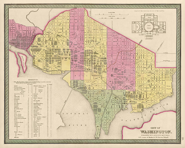 Antique Map Of Washington Dc By Samuel Augustus Mitchell - 1849 by Blue ...