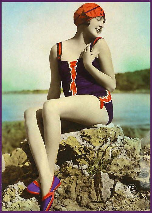 Bathing Beauty in Purple Bathing Suit Jigsaw Puzzle by Denise