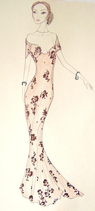 Black Floral And Mandarin Gown by Christine Corretti