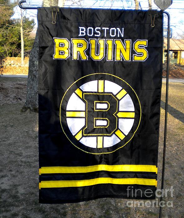 Boston Bruins flag, NHL, yellow black metal background, american