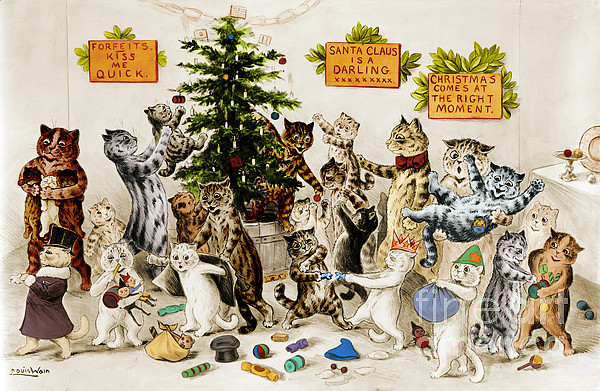 Cat's Christmas Party, Louis Wain Holiday Postcard