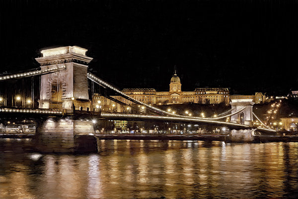 Joan Carroll - Chain Bridge And Buda Castle Winter Night Painterly