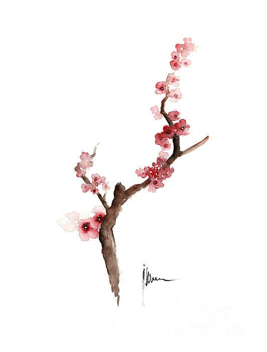 Cherry blossom art print watercolor painting japanese flowers large poster  Greeting Card by Joanna Szmerdt