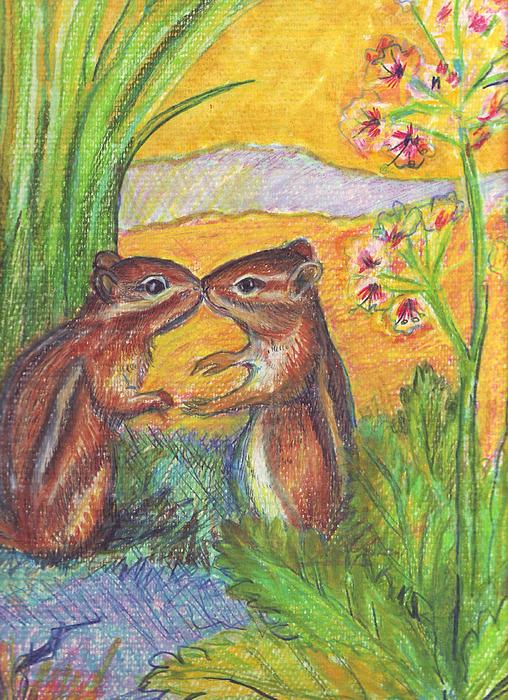 Susan Brown    Slizys art signature name - chipmunks in Spring