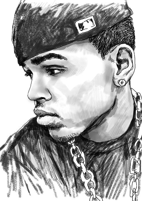 Chris Brown Art Drawing Sketch Portrait Greeting Card for Sale by Kim Wang