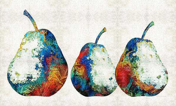 Sharon Cummings - Colorful Pear Art - Three Pears - By Sharon Cummings