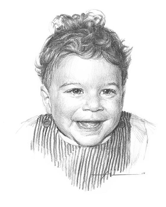 Curly Hair Baby Boy Pencil Portrait Greeting Card by Mike Theuer