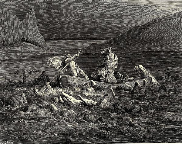 Cutting The Waves from Dantes Inferno Greeting Card by Gustave Dore