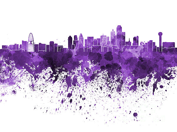 Dallas Skyline In Purple Watercolor On White Background Iphone X