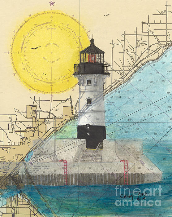 Cathy Peek - Duluth Hbr N Lighthouse MN Cathy Peek Nautical Chart Map Art 