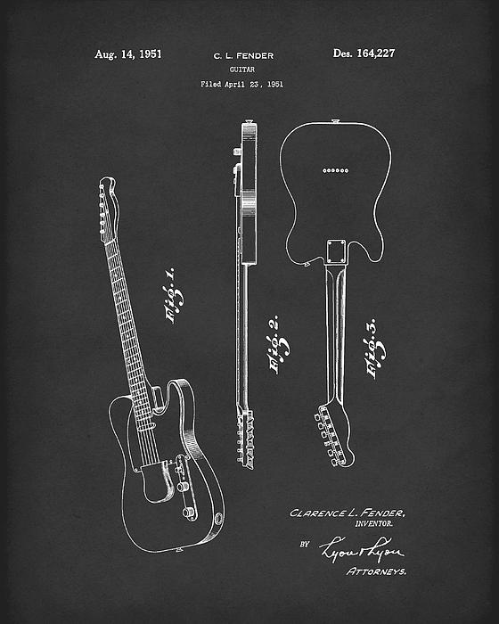 Prior Art Design - Fender Guitar 1951 Patent Art Black