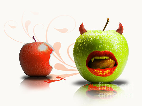 Funny satirical digital Image of red and green apples Strange Fruit  Greeting Card by Sassan Filsoof
