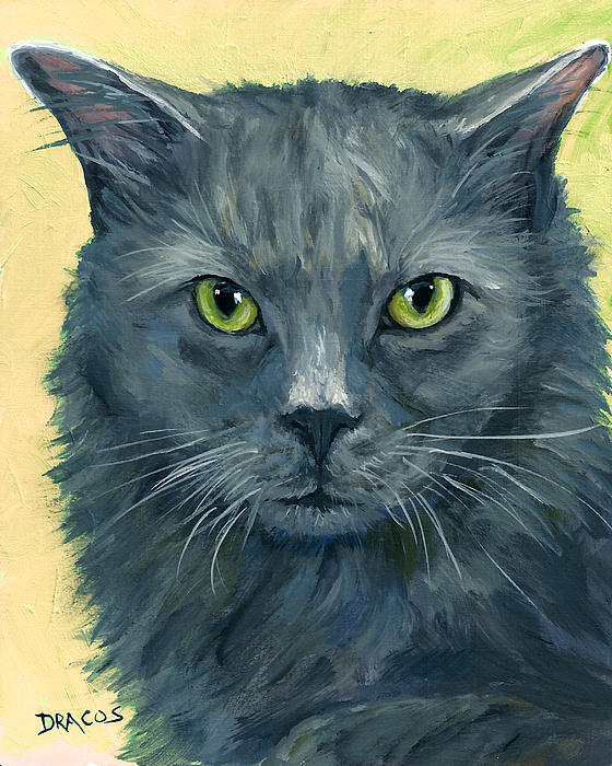 Grey Cat Portrait by Dottie Dracos