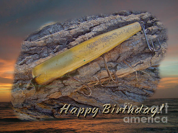 Happy Birthday Greeting Card - Vintage Atom Saltwater Fishing Lure Ornament  by Carol Senske - Pixels