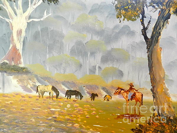 Pamela  Meredith - Horses Drinking in the Early Morning Mist
