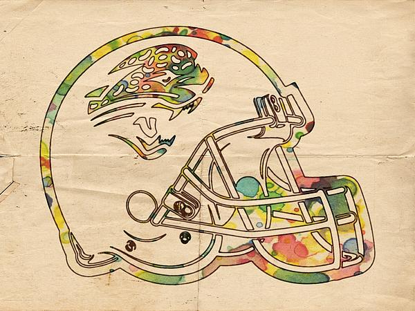 Vintage NFL Watercolor Painting Jacksonville Jaguars Helmet 