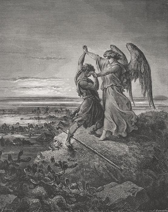 Jacob Wrestling with the Angel Shower Curtain for Sale by Gustave Dore