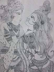 Painting Of Radha Krishna Drawing In Pencils - GranNino