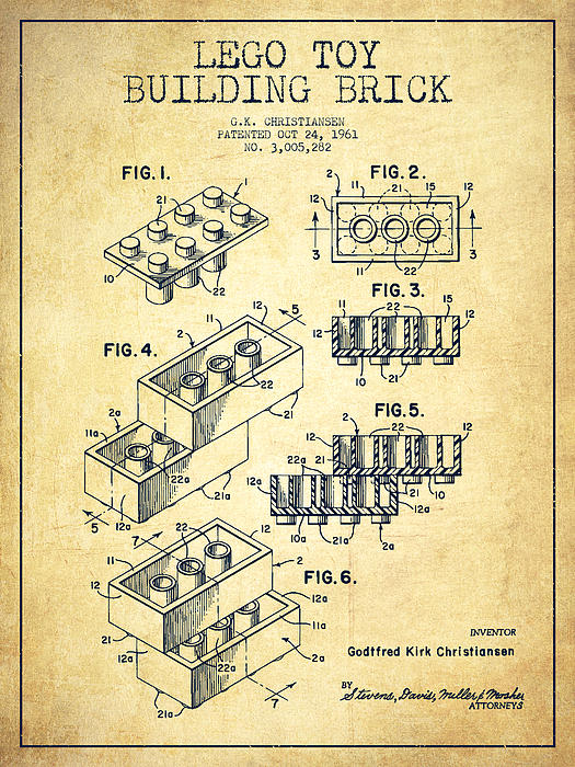 Aged Pixel - Lego Toy Building Brick Patent - Vintage