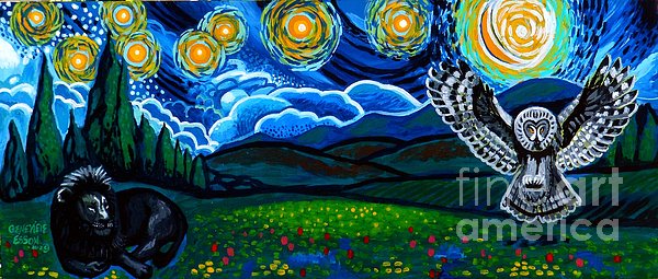 Genevieve Esson - Lion And Owl On A Starry Night