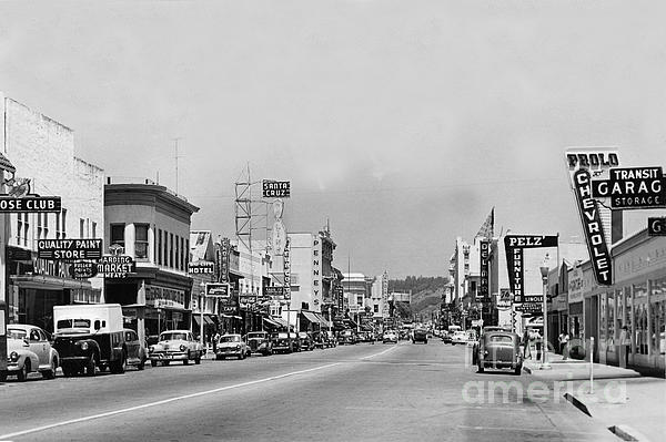 Looking up Pacific Avenue at Elm Street Santa Cruz Circa 1951