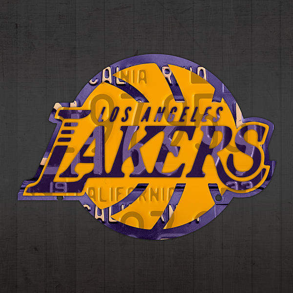 Design Turnpike - Los Angeles Lakers Basketball Team Retro Logo Recycled License Plate Art