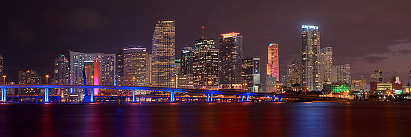 Jon Holiday - Miami Skyline at Night Panorama Color