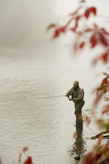 Middle-aged Man Fly-fishing On Elk #3 T-Shirt by Henry Georgi - Pixels