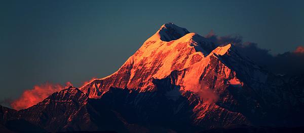 Mountain peak Trishul of Kumaon Himalaya at Sunset Greeting Card for ...