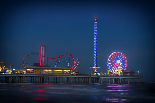 Night Lights Of Pleasure Pier On Galveston Island by Mountain Dreams