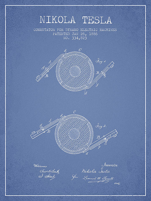 Nikola Tesla Patent Drawing From 1886 - Light Blue Greeting Card By ...