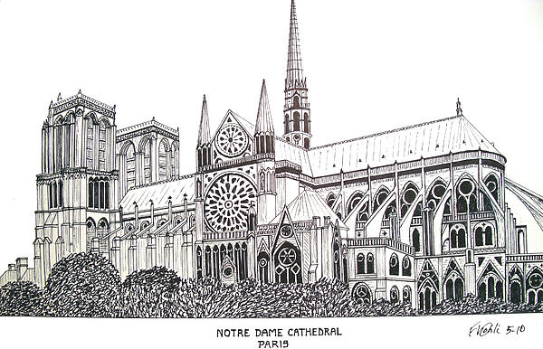Stock Art Drawing of Notre Dame Cathedral Paris
