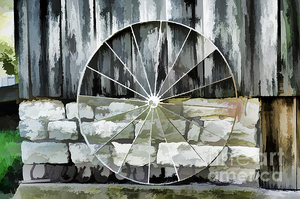 Luther Fine Art - Old Barn and Ford Wheel
