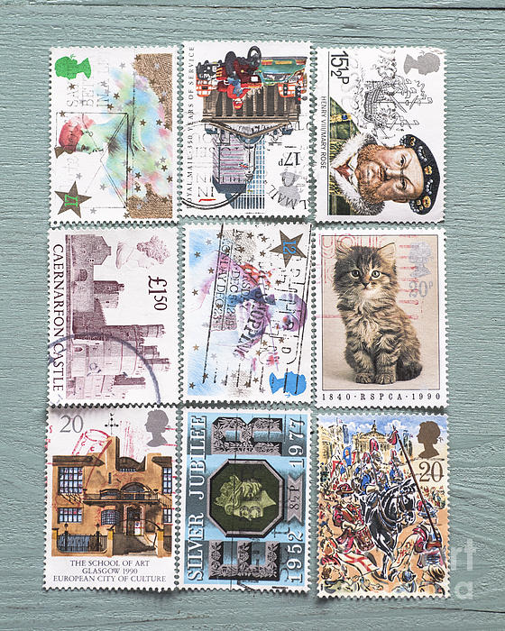Old British Postage Stamps Spiral Notebook by Jan Bickerton - Fine