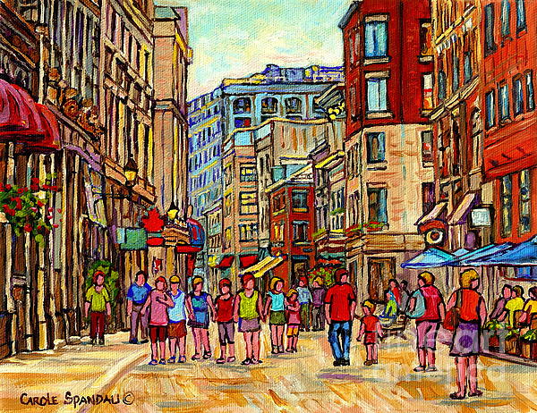 Carole Spandau - Paintings Of Rue St Paul Vieux Montreal Strolling By Paris Style Cafes Old Port City Scene Cspandau 