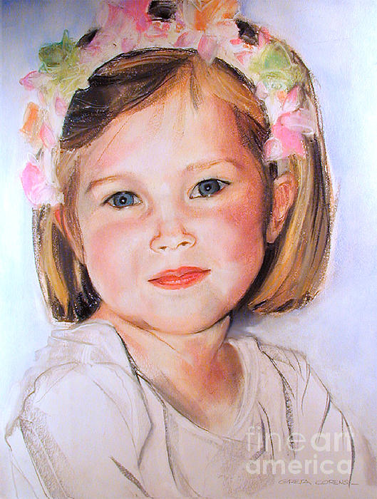 Greta Corens - Pastel portrait of girl with flowers in her hair