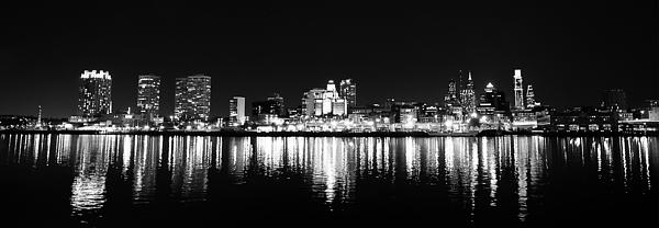 Philadelphia Skyline Panorama In Black And White by Bill Cannon