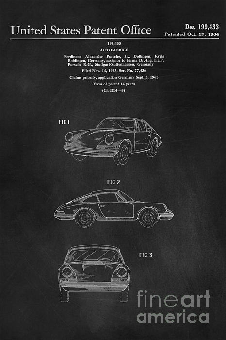 Porsche Vintage B&W Poster, Fotokunst