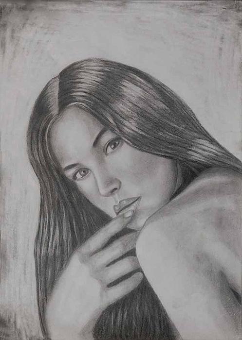 Portrait Drawing Monica Bellucci Artwork Greeting Card by Luigi Carlo