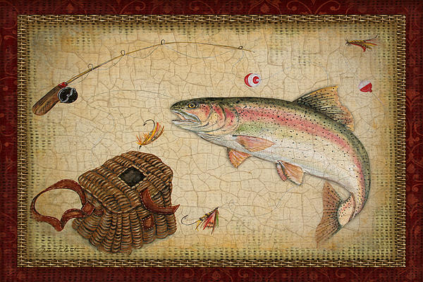 Rainbow Trout-red Damask by Jean Plout