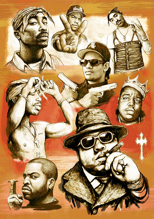 Rap Group Drawing Pop Art Sketch Poster by Kim Wang