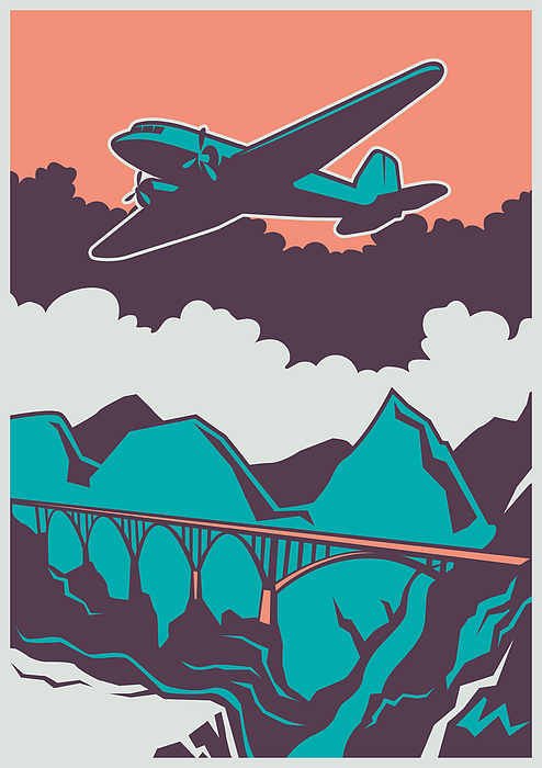 Retro Poster With Airplane Vector Puzzle For Sale By Radoman Durkovic