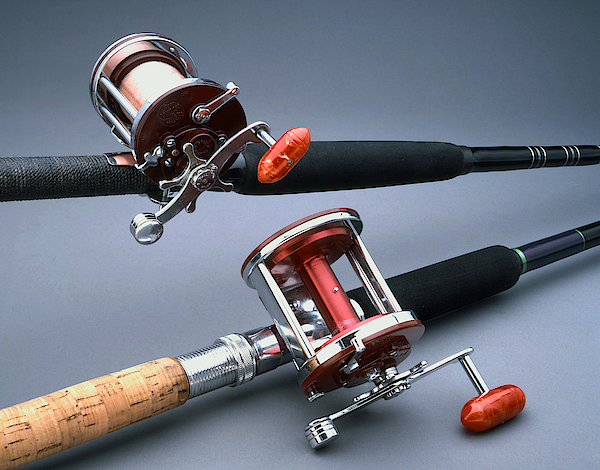 THREE (3) Older Saltwater Fishing Rods & Reels plus a Spool of