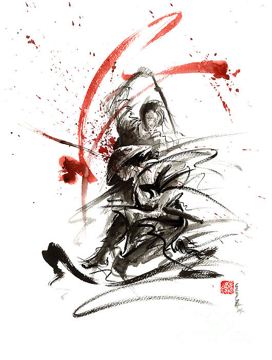 Abstract Samurai Painting, Samurai Warrior Poster, Samurai Sword Wallpaper,  Samurai Home Decor Greeting Card by Mariusz Szmerdt